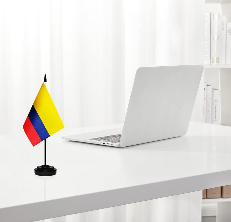BCLin Colombia Desk Flag Set, 2 Pack Colombian Table Office Flags, Small Mini Desktop Flag With 12" Solid Black Pole, Black Base, Miniature Desktop Flag - Image 5